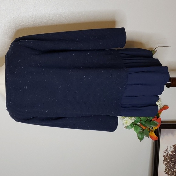 Loft Flecked Multi Media Top Ribbed Sweater Flouncy Sheer Bottom Spring Top - Picture 5 of 13